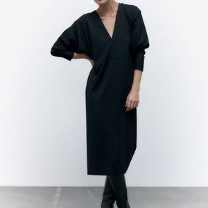 NWOT Zara Long-Sleeve Batwing Midi Dress - Black, M